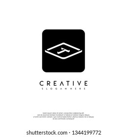 abstract rounded square logo letter T in shadow shape design concept