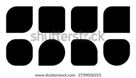 Abstract rounded square shapes set. Minimal geometric icons collection black vector