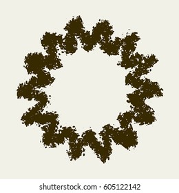 Abstract rounded star frame grainy painted brush texture. Distressed isolated shape frame background. EPS10 vector.