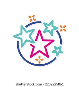 Abstract rounded stars community logo icon. Star sticker line. Modern lines with new pop art colors. Bold line clean style template set.