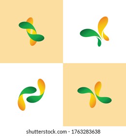 abstract rounded twist logo with green and yellow color