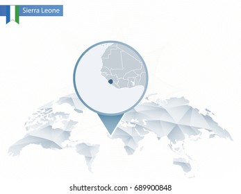 Abstract rounded World Map with pinned detailed Sierra Leone map. Vector Illustration.