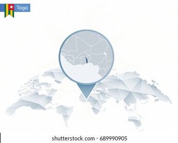 Abstract rounded World Map with pinned detailed Togo map. Vector Illustration.