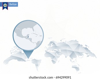 Abstract rounded World Map with pinned detailed Belize map. Vector Illustration.