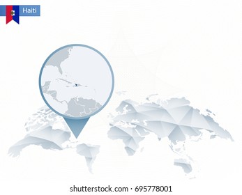 Abstract rounded World Map with pinned detailed Haiti map. Vector Illustration.