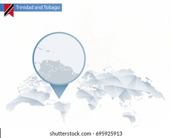 Abstract rounded World Map with pinned detailed Trinidad and Tobago map. Vector Illustration.