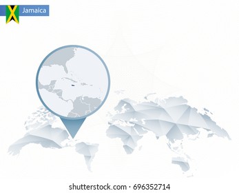 Abstract rounded World Map with pinned detailed Jamaica map. Vector Illustration.