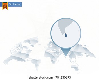 Abstract rounded World Map with pinned detailed Sri Lanka map. Vector Illustration.