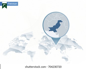 Abstract rounded World Map with pinned detailed Pakistan map. Vector Illustration.