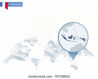 Abstract rounded World Map with pinned detailed Indonesia map. Vector Illustration.