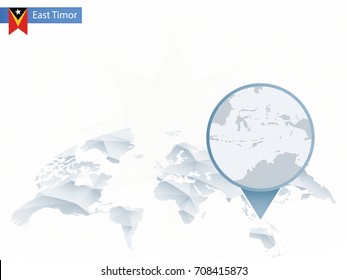 Abstract rounded World Map with pinned detailed East Timor map. Vector Illustration.