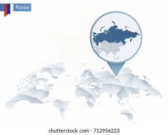 Abstract rounded World Map with pinned detailed Russia map. Vector Illustration.