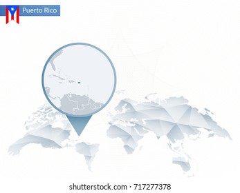 Abstract rounded World Map with pinned detailed Puerto Rico map. Vector Illustration.