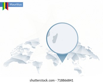 Abstract rounded World Map with pinned detailed Mauritius map. Vector Illustration.