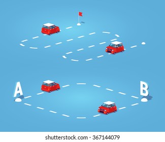 Abstract route from point A to point B. 3D lowpoly isometric vector concept illustration suitable for advertising and promotion