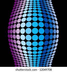 Abstract rows of colored circles, arranged over black.
