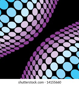 Abstract rows of colored circles, arranged over black.