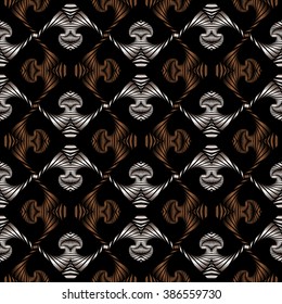 Abstract royal seamless pattern with bronze and silver gradient decorative ornament on black background