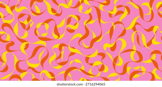 Patrón de Formas de banda de goma Abstractas en colores amarillo rosado. Dibujado a mano líneas caóticas patrón de doodle de cinta. Diseño para tela, textil, cubierta y fondo.