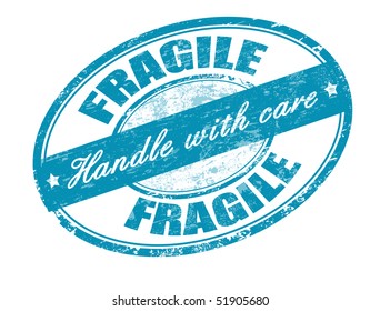  Abstract rubber grunge office stamp with the word fragile and text handle with care written inside 