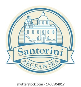 Abstract rubber stamp with Church of Panagia Platsani in Santorini, Greece inside, vector illustration