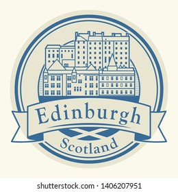 Abstract rubber stamp with Edinburgh old town, and text Edinburgh, Scotland inside, vector illustration