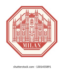 Abstract rubber stamp with Milan Cathedral, and text Milan, Italy inside, vector illustration