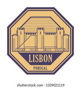 Abstract rubber stamp with Saint George Castle and words Lisbon, Portugal inside, vector illustration
