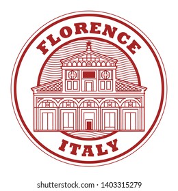 Abstract rubber stamp with San Miniato al Monte (St. Minias on the Mountain) basilica in Florence, central Italy, Tuscany inside, vector illustration