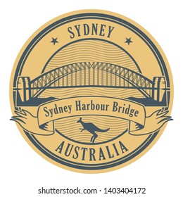 Abstract Rubber Stamp With Sydney Harbour Bridge In Sydney, Australia Inside, Vector Illustration