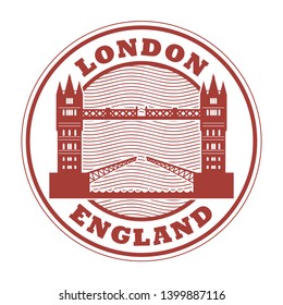 Abstract rubber stamp with Tower Bridge in London, England inside, vector illustration