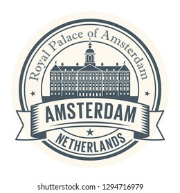 Abstract rubber stamp with words Royal Palace, Amsterdam, Netherlands inside, vector illustration