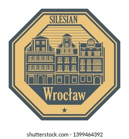 Abstract rubber stamp with Wroclaw old town, Poland inside, vector illustration