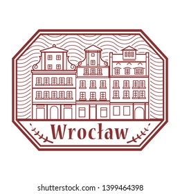 Abstract rubber stamp with Wroclaw old town, Poland inside, vector illustration