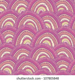Abstract rubber stamped elements seamless pattern in oriental style. Vector illustration