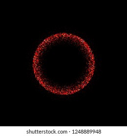 
Abstract ruby ​​glitter particles in the form of a circle on a black background. Design Element