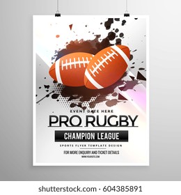 Abstract Rugby Sports Flyer Design With Grunge Effect