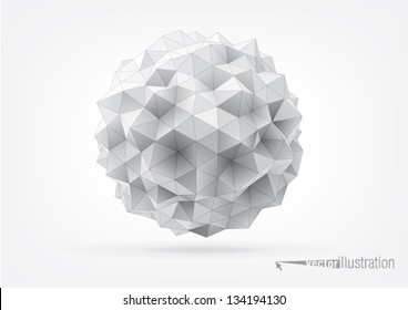 abstract rumpled sphere with triangular faces for graphic design