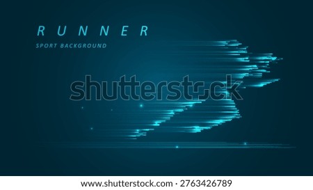 Abstract runner sprinting with speed motion. Futuristic glowing blue ray. Graphic concept for your design
