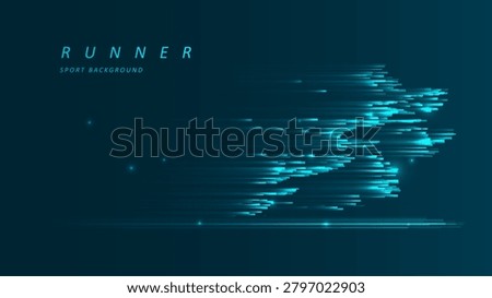 Abstract runner sprinting with speed motion. Futuristic glowing blue ray. Graphic concept for your design