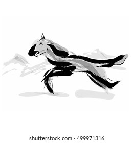 An abstract running horse Sumi-e style digital painting.