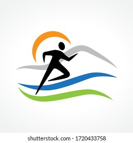 abstract running human figure and landscape in behind, vector