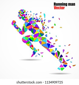 Abstract running man from colorful triangles, polygonal geometric design, vector illustration, eps 10