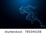 Abstract running man form lines and triangles, point connecting network on blue background. Illustration vector
