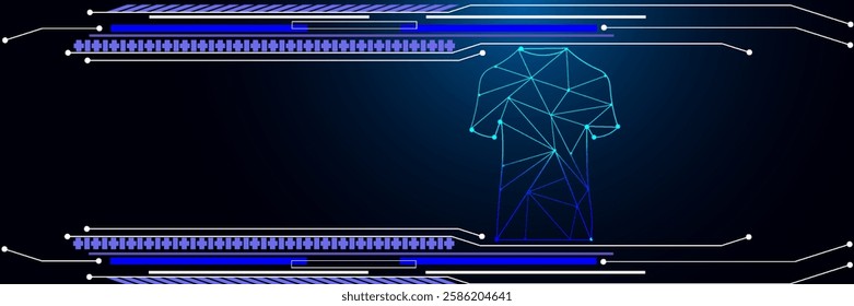 Abstract running man form lines and triangles, point connecting network on blue background. Illustration vector