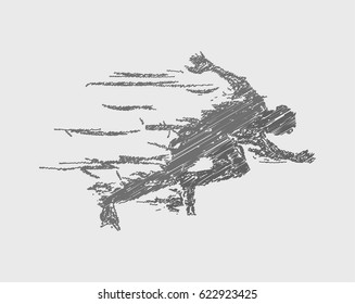 Abstract running man on the gray