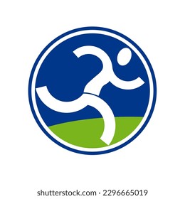 Abstract running man. Runner inside a circle. Vector template in blue and green, logo design 