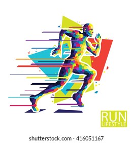 Abstract running man. Style wpap. Vector illustration.