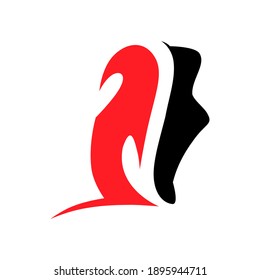 Abstract running shoe in flames symbol on white backdrop. Design element