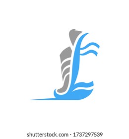 Abstract running shoe symbol on white backdrop. Design element